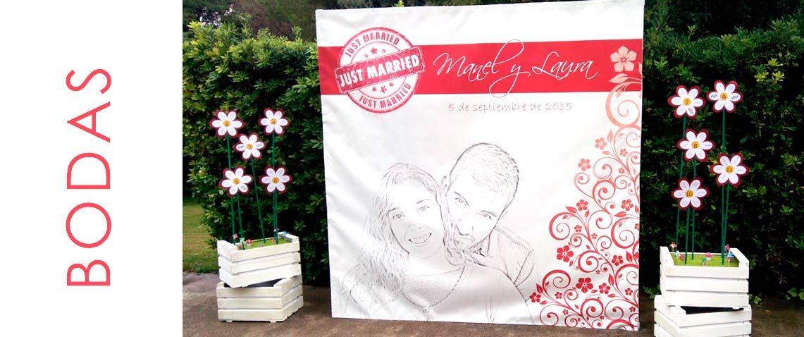 Rotulación lona en photocall para boda